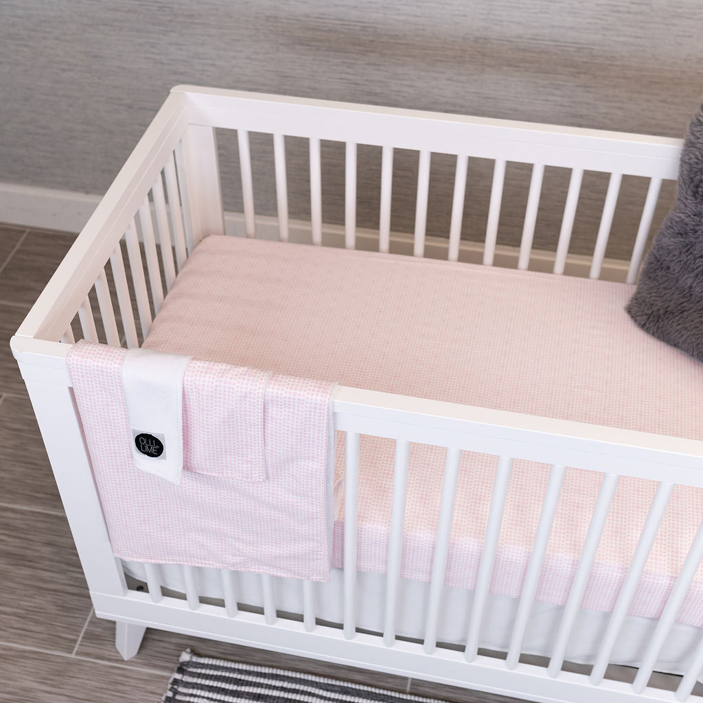 Tea Parties One Day - Deluxe Nursery Bedding Set - Pink Geometric Squares on Ivory - Olli+Lime